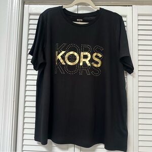Michael Kors Black Tee with Gold Accents NWT 2X